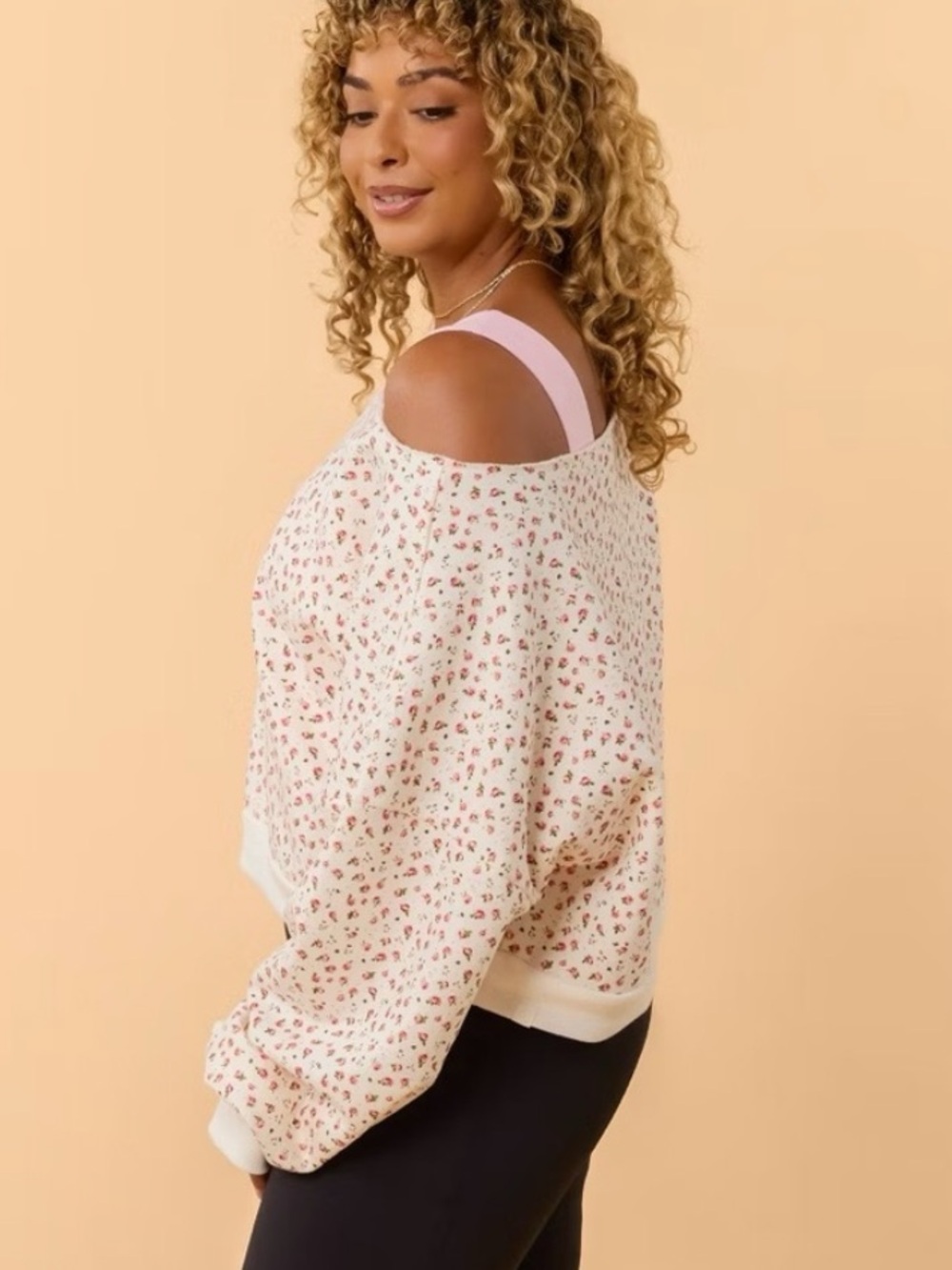 Cream Floral Off-the-Shoulder Sweater